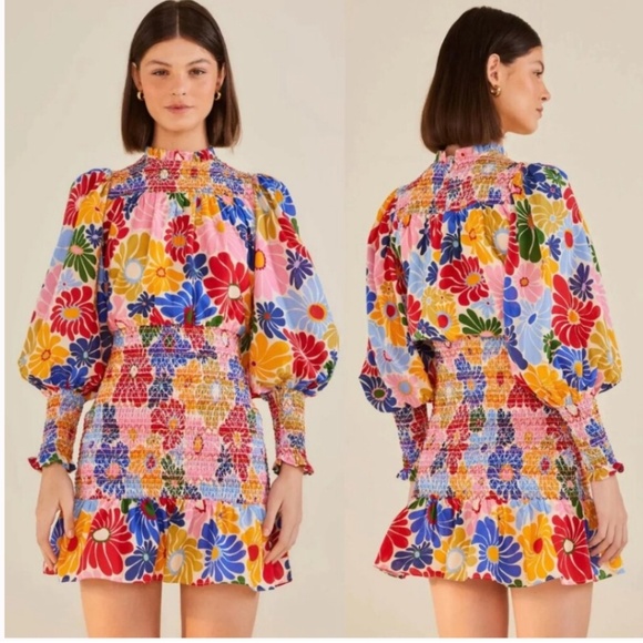 NWT FARM RIO 🌼Sunny Daisies Sand Mini Dress  SIZE M - Picture 2 of 10